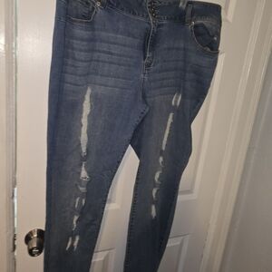 Ashley Stewart Blue Distressed Straight Leg Pants